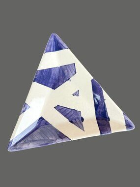 EBK 2014 Hand Painted Triangular Ceramic Dish Purple Abstract Design Signed